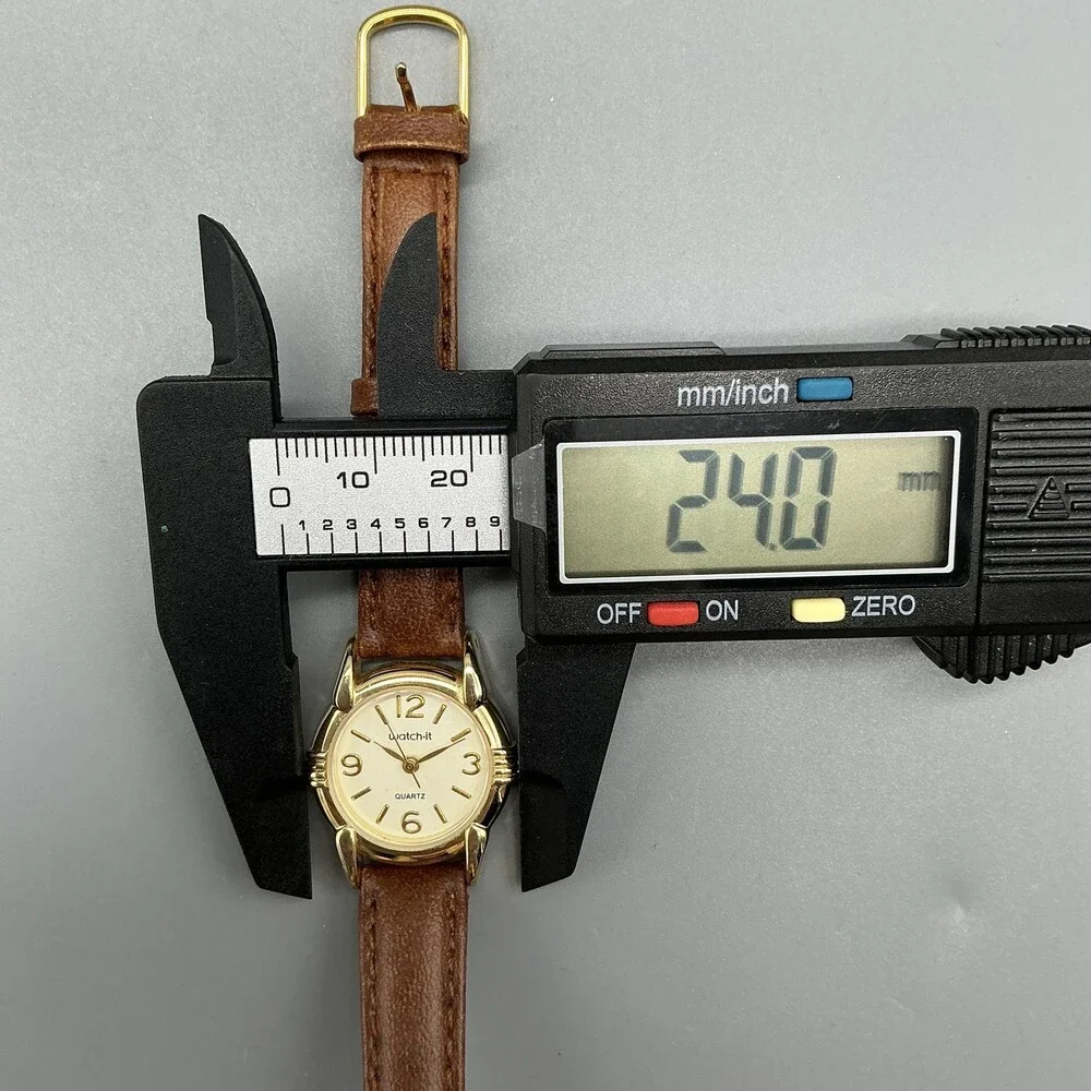 Watch-it! Womens Watch 24mm Cream Dial Gold Tone Brown Leather New Battery